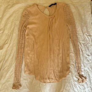 Zara peach/blush blouse with crochet sleeves
